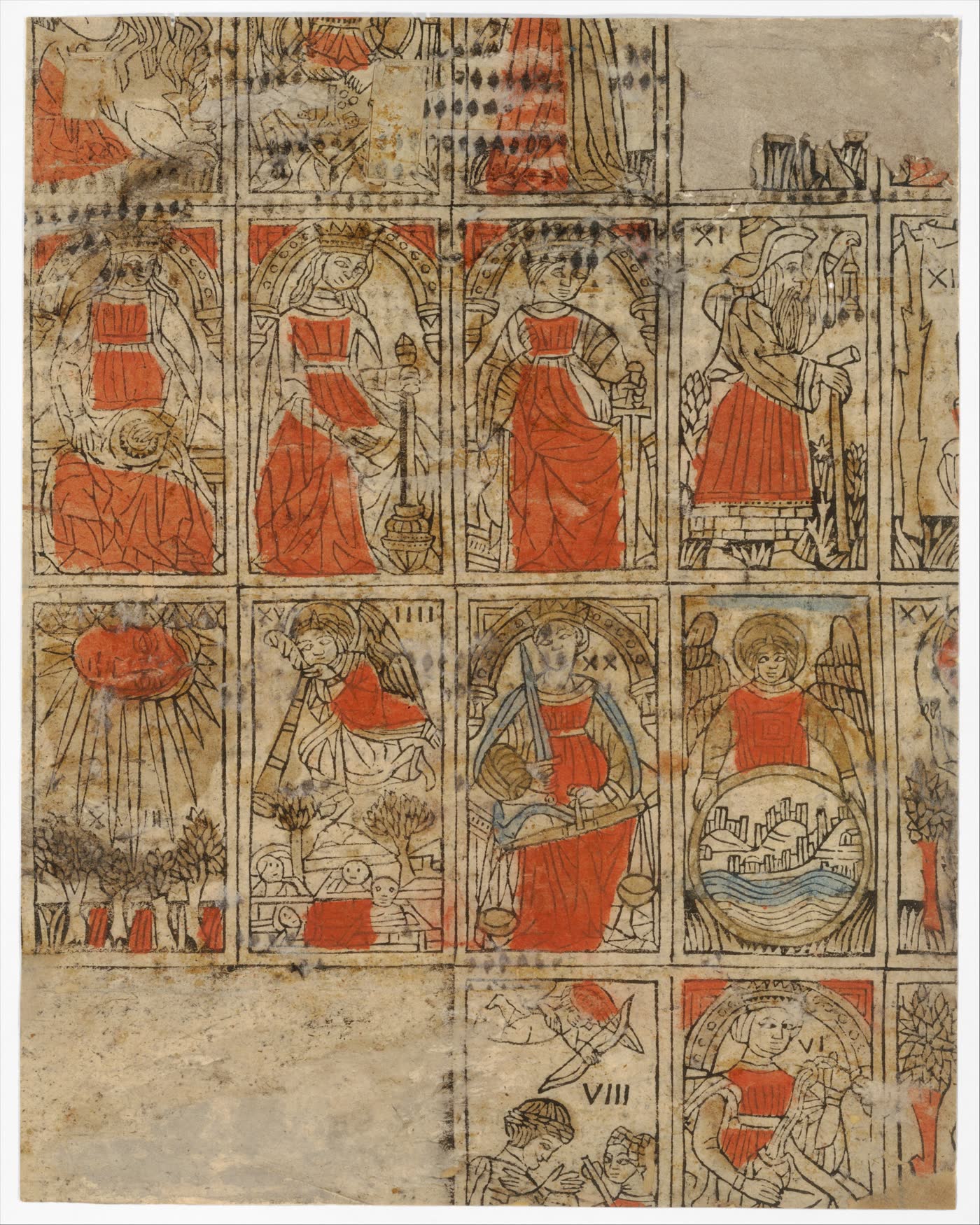 Sheet of early printed tarocchi cards